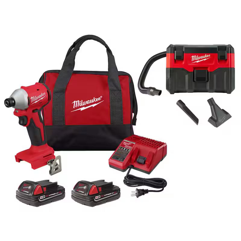 18-Volt Lithium-Ion Brushless Cordless 1/4 in. Impact Driver Kit with Wet/Dry Vacuum D21919