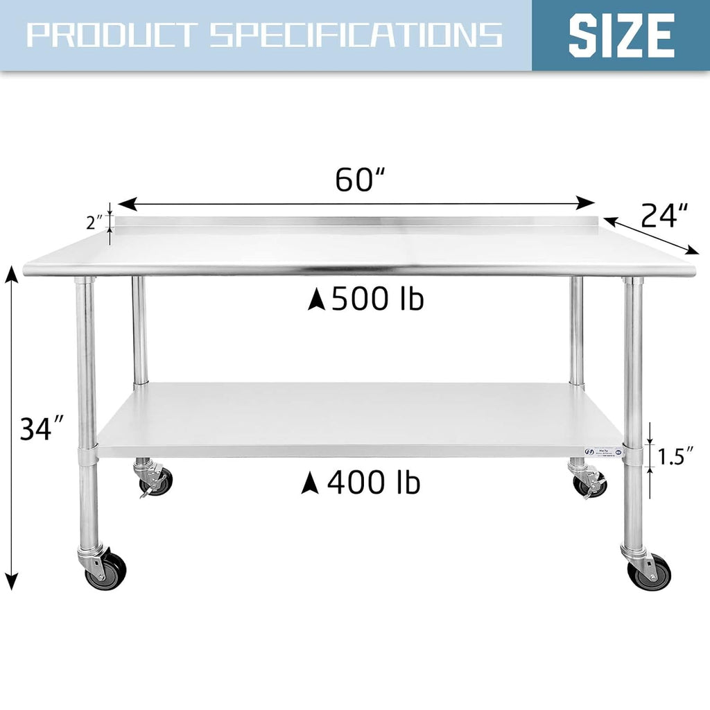 Stainless Steel Table 24 x 60 Inches with Caster Wheels C654