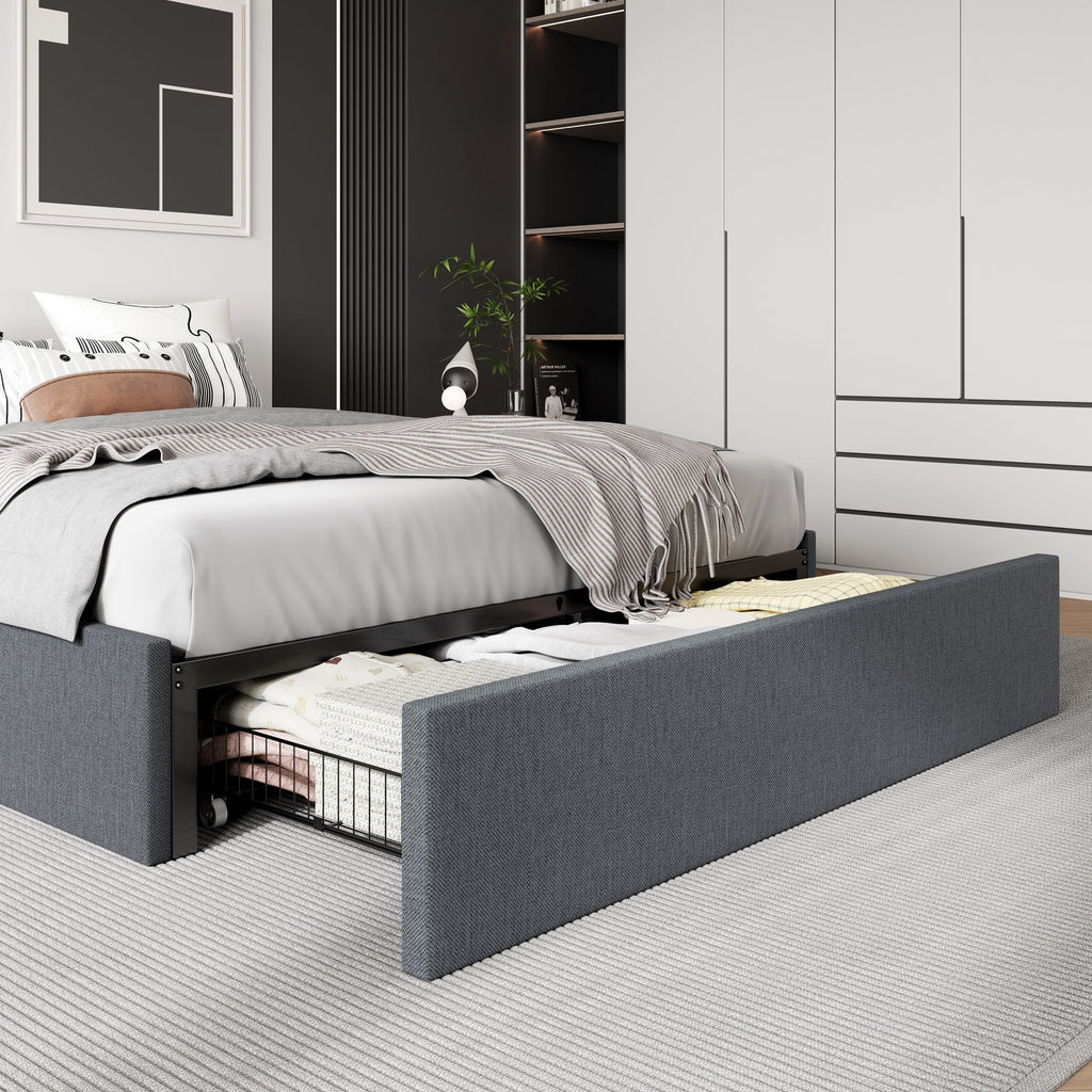 Dark Grey Full Size Platform Bed Frame with 3 Storage Drawers Q354