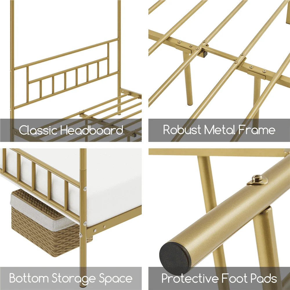 White Twin Metal Canopy Bed Frame with Headboard and Footboard X6661
