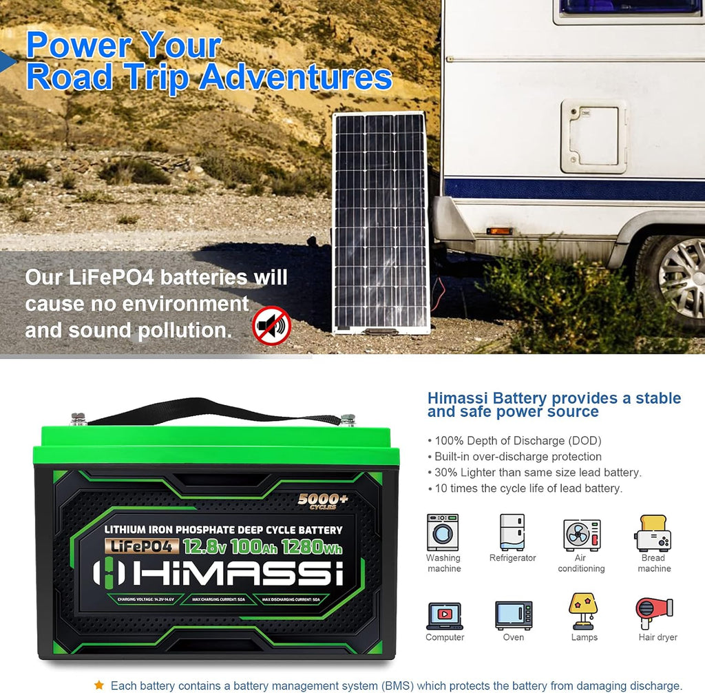 12V 100Ah LiFePO4 Battery 50A BMS Deep Cycle Battery Pack R6124