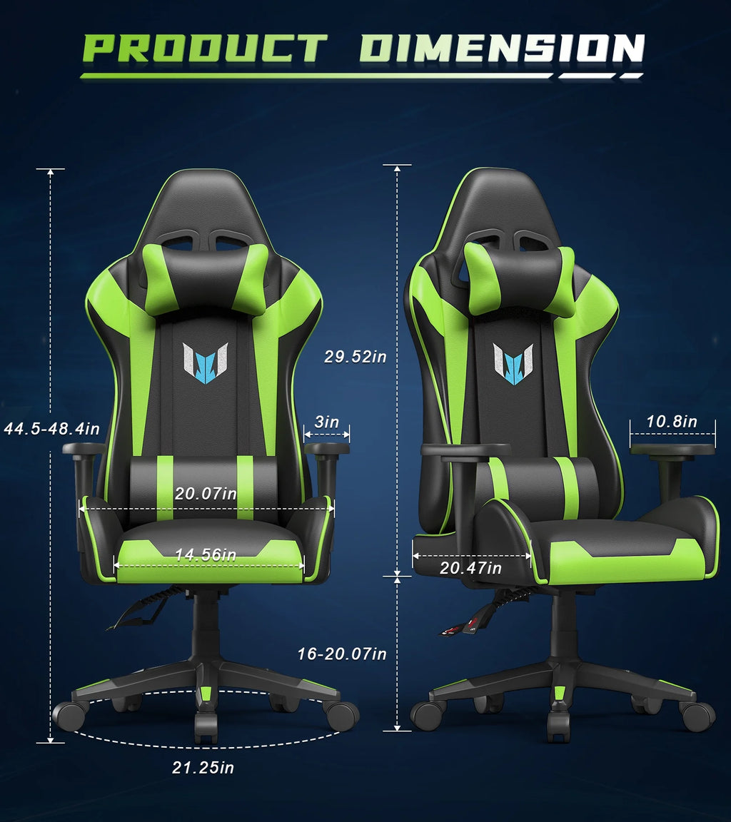 Black Green Gaming Chair with Headrest and Lumbar Support D29530