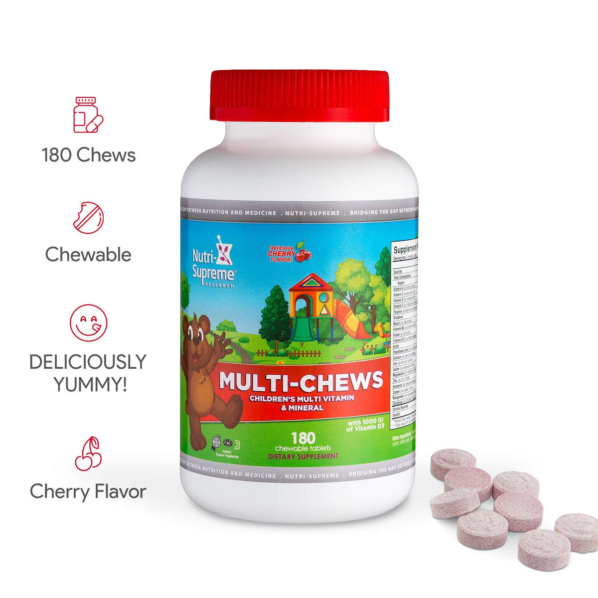 Kosher Children's Multi-Vitamin & Mineral Cherry Flavor 180 Wafers I24634