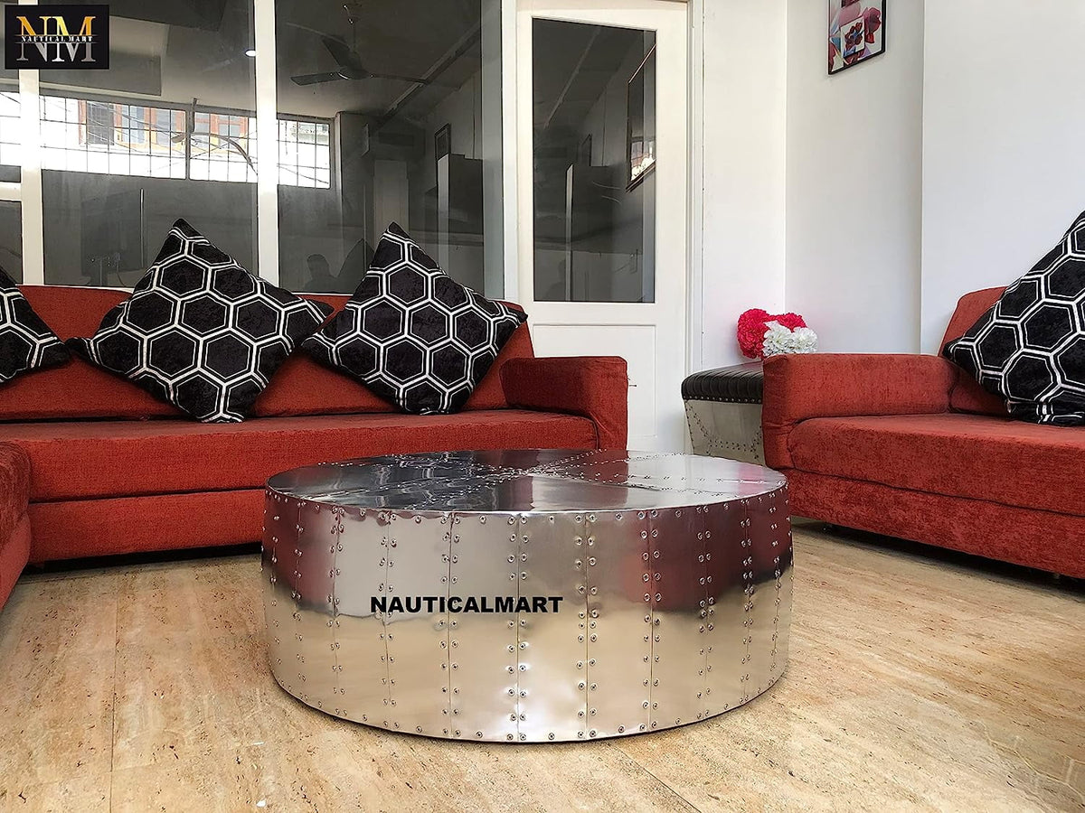 Aluminum Drum Shaped Coffee Table 40 inches B5536
