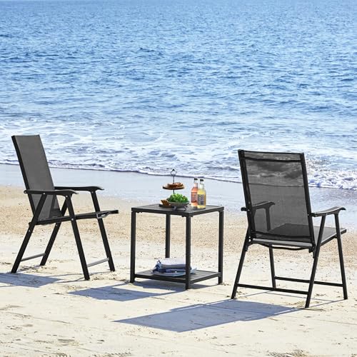 Black Set of 4 Folding Patio Dining Chairs with Armrests F48445