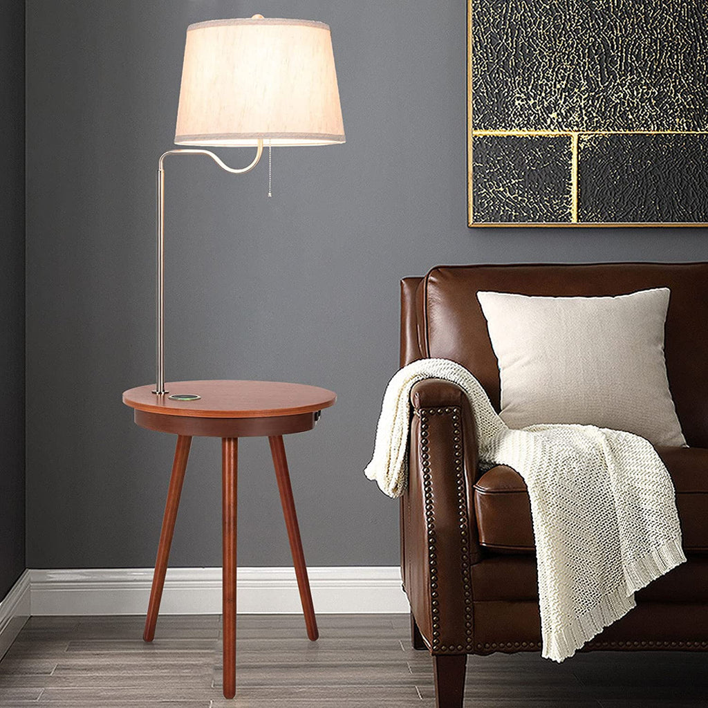 Floor Lamp End Table with USB Charging Port, 120V Socket & Wireless Charger N529216