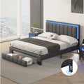 Black Queen Size Upholstered Platform Bed with Drawer Z3243