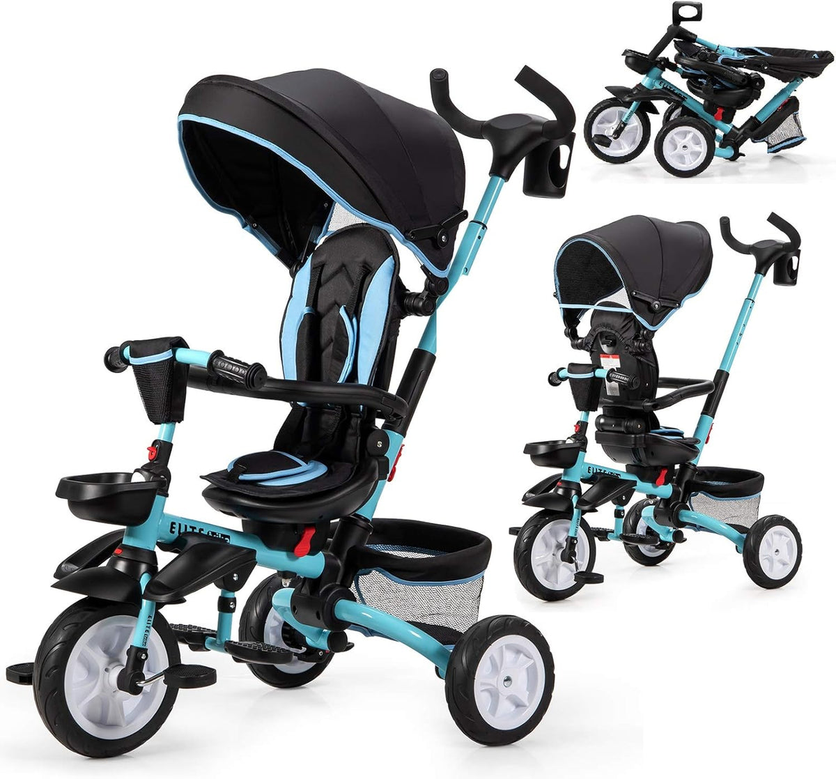 7-in-1 Kids Folding Tricycle with Canopy Black Blue E715