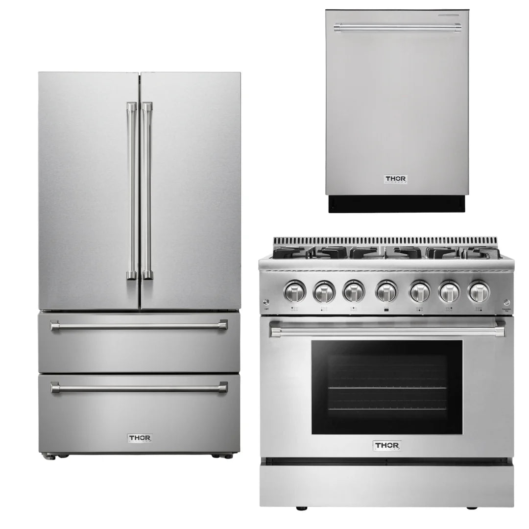 36 Dual Fuel Range, Dishwasher, Refrigerator R8350