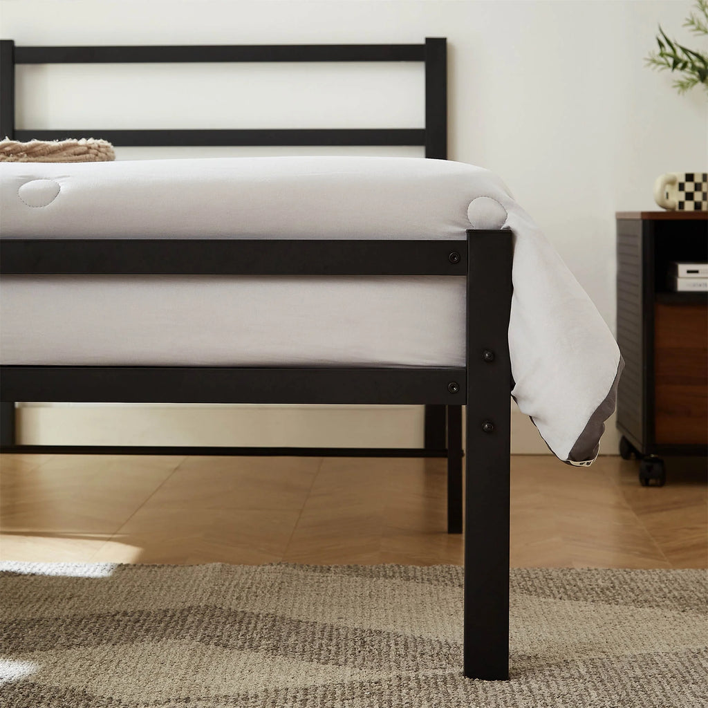 Metal Platform Bed Frame with Headboard and Footboard, Twin, Matte Black N365