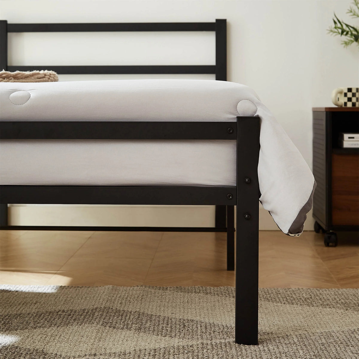 Metal Platform Bed Frame with Headboard and Footboard, Twin, Matte Black N365