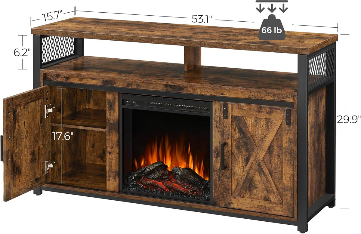 Rustic Brown and Black TV Stand with Fireplace O199