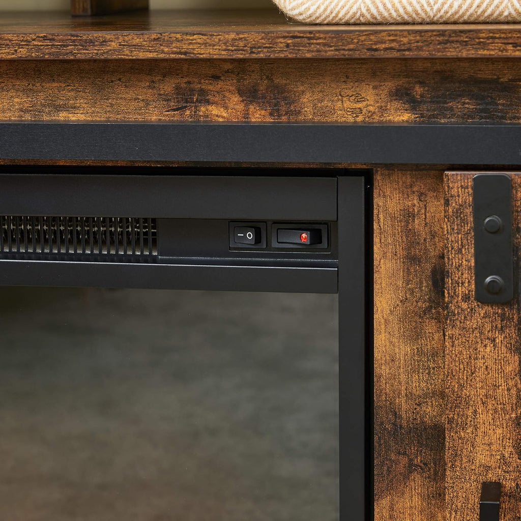Rustic Brown and Black TV Stand with Fireplace O199