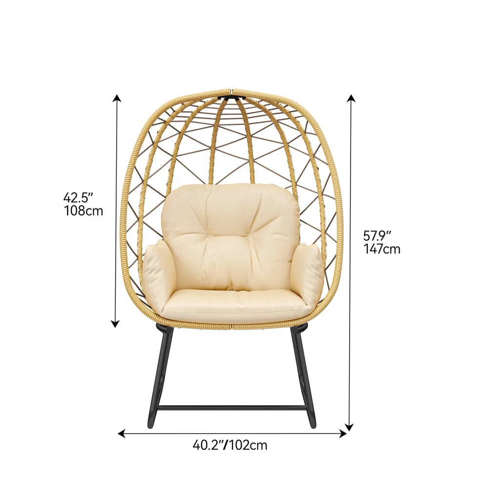 Beige Wicker Egg Chair with Stand and Cushion V4585