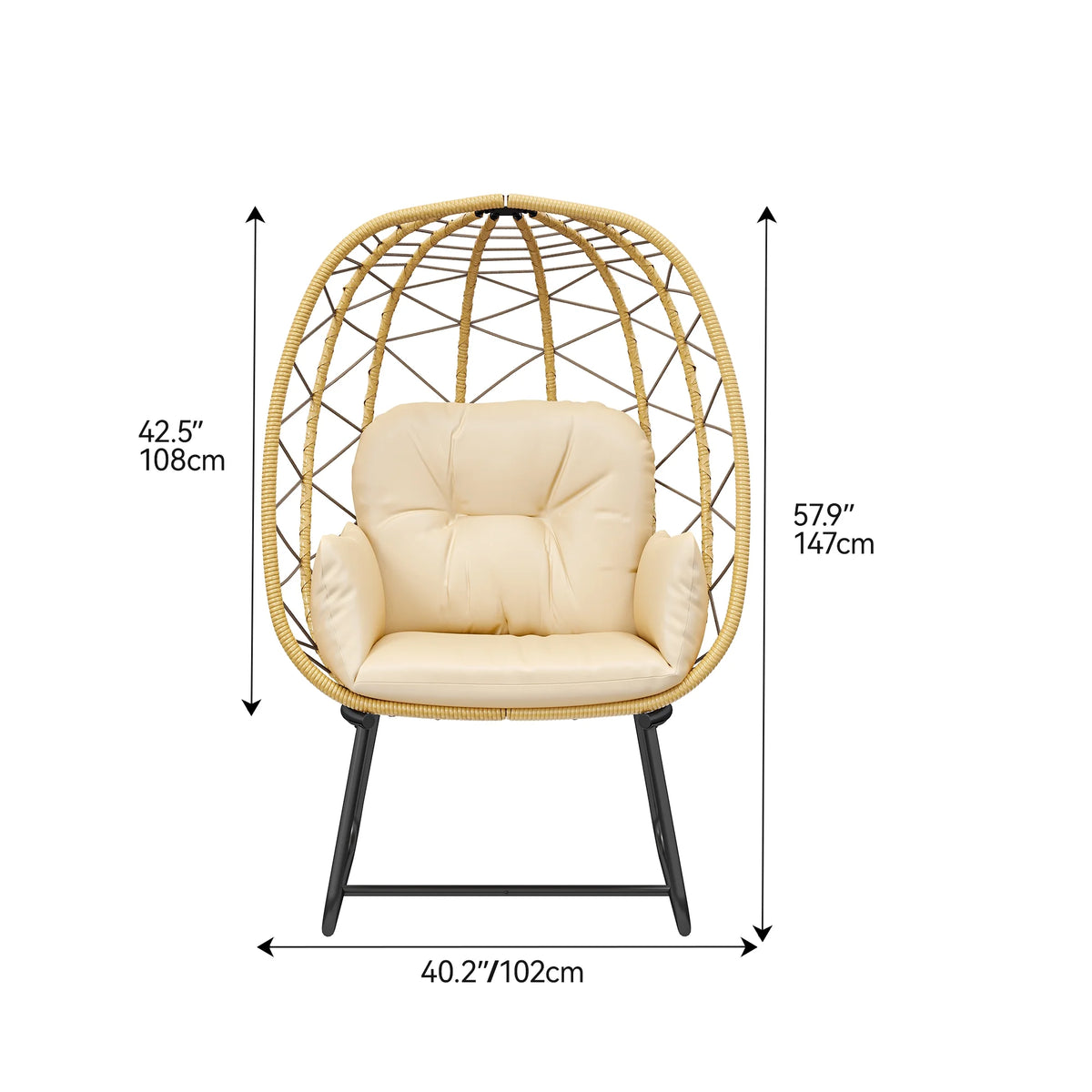 Beige Wicker Egg Chair with Stand and Cushion V4585