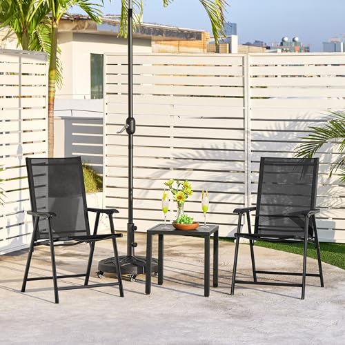 Black Set of 4 Folding Patio Dining Chairs with Armrests F48445