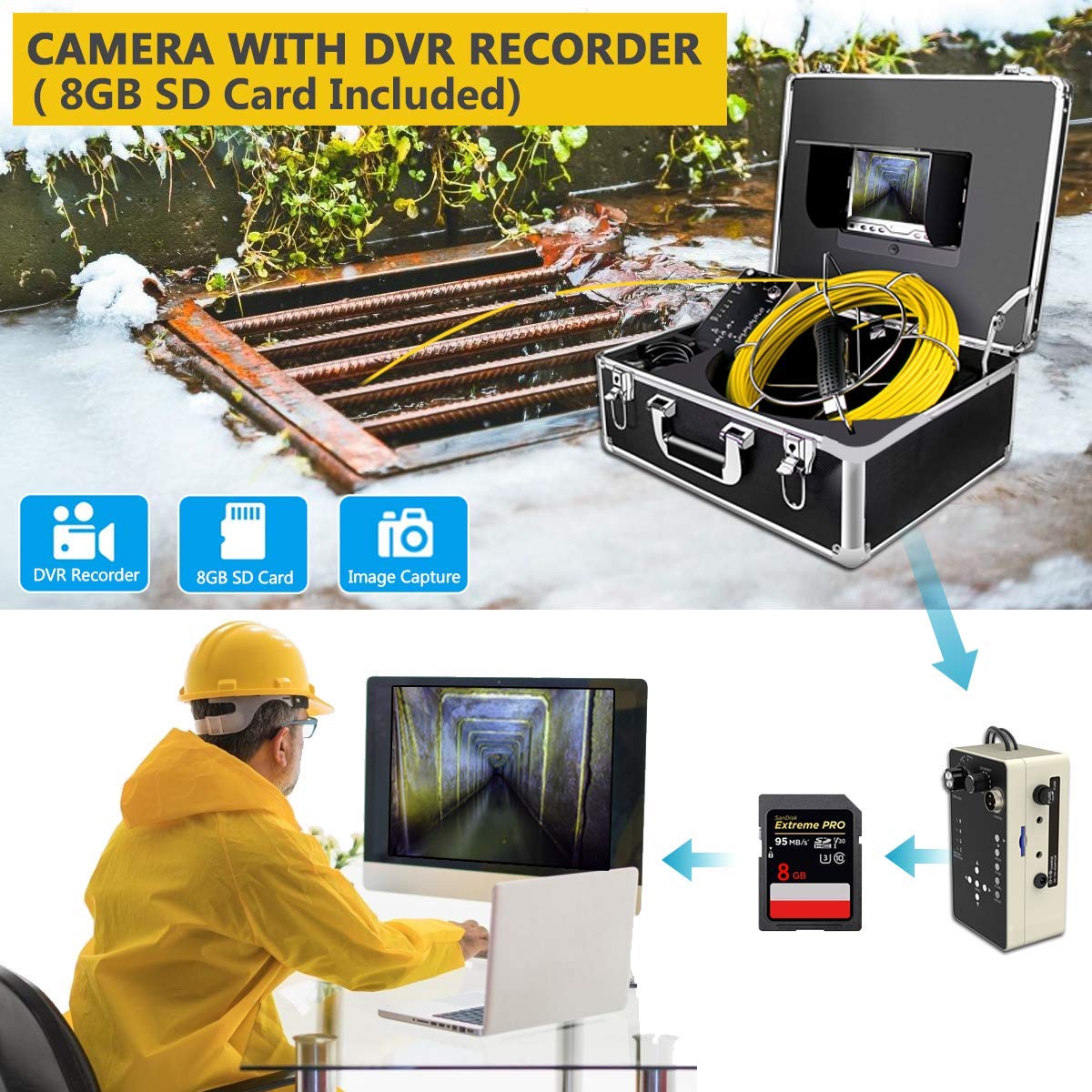 Sewer Camera with Locator, 165ft Inspection Camera with 512Hz Sonde Transmitter and Receiver, DVR and 7 LCD Monitor IP68 Waterproof Pipe Inspection Camera F6586