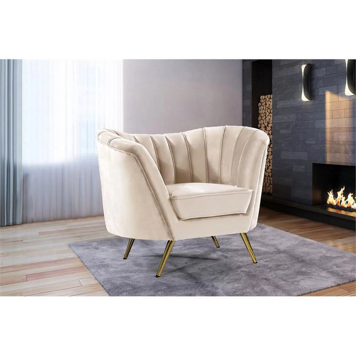 Cream and Gold Accent Chair Chaise and Loveseat 3-Piece Set K493