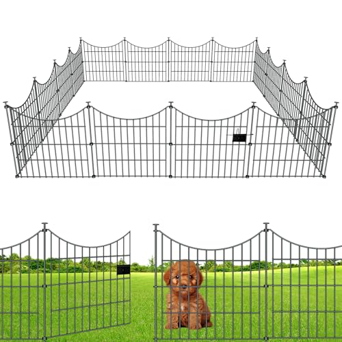 10 Panels Rustproof Metal Garden Fence with Ground Stakes O98122
