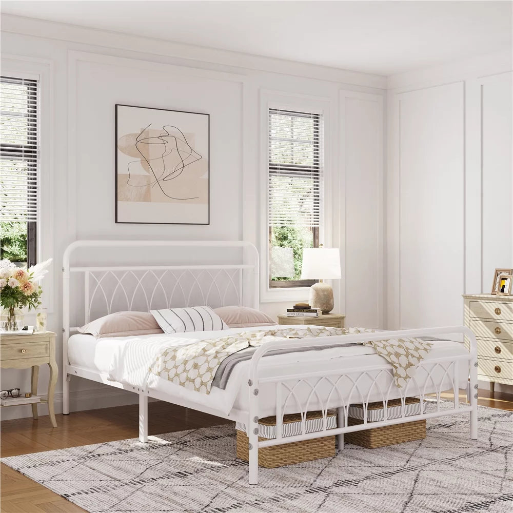 Metal Platform Bed Frame with Headboard and Footboard, Twin, Antique Gold R65174