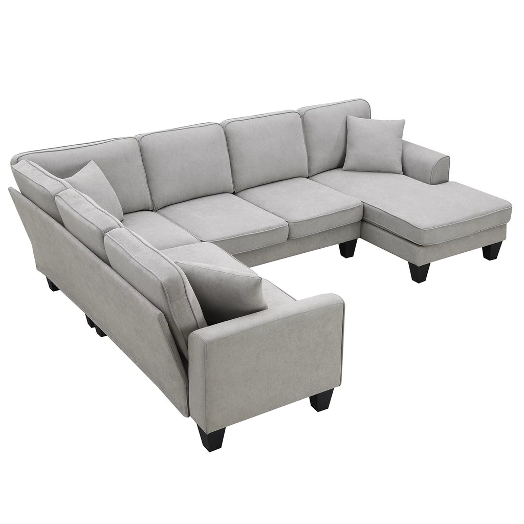7 Seat Fabric U Shape Sectional Sofa with 3 Pillows G865825