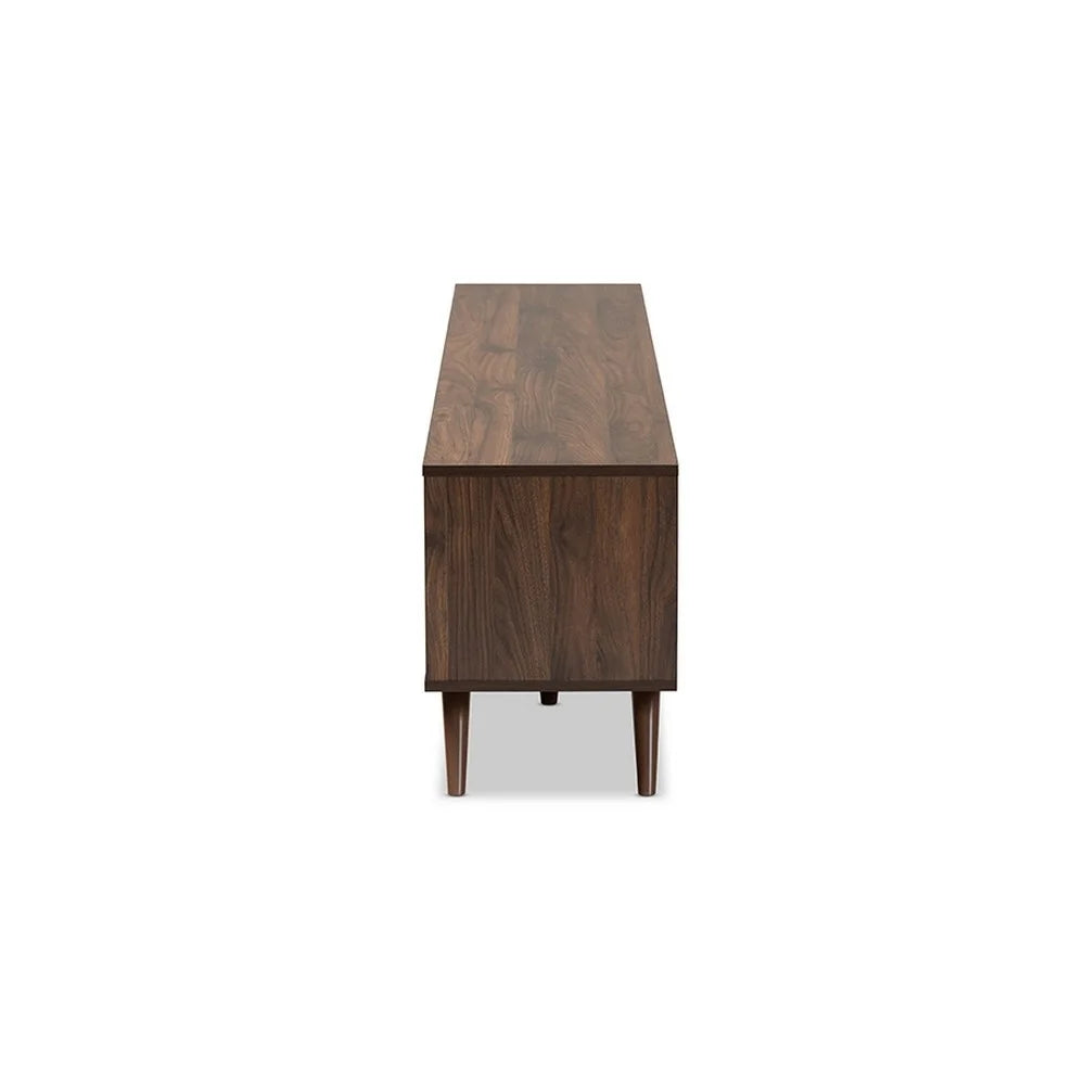 Grey Walnut Wood TV Stand with Drop-Down Compartments A6914