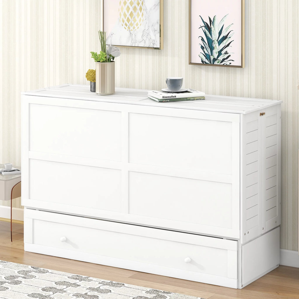 Queen Size Solid Wood Murphy Platform Bed with Drawer D20059
