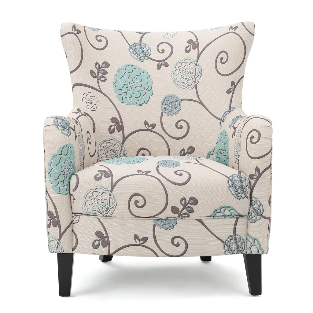 White and Blue Floral Fabric Club Chair Q17312