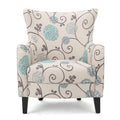 White and Blue Floral Fabric Club Chair Q17312