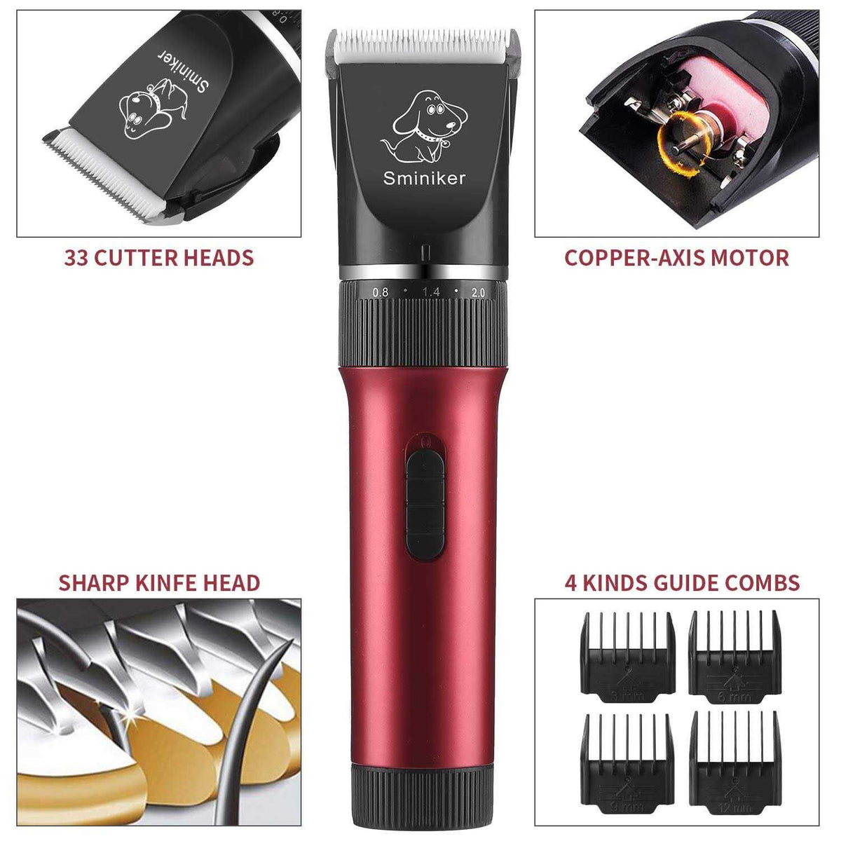Rechargeable Cordless Low Noise Pet Clippers Grooming Kit with Storage Bag Y3535