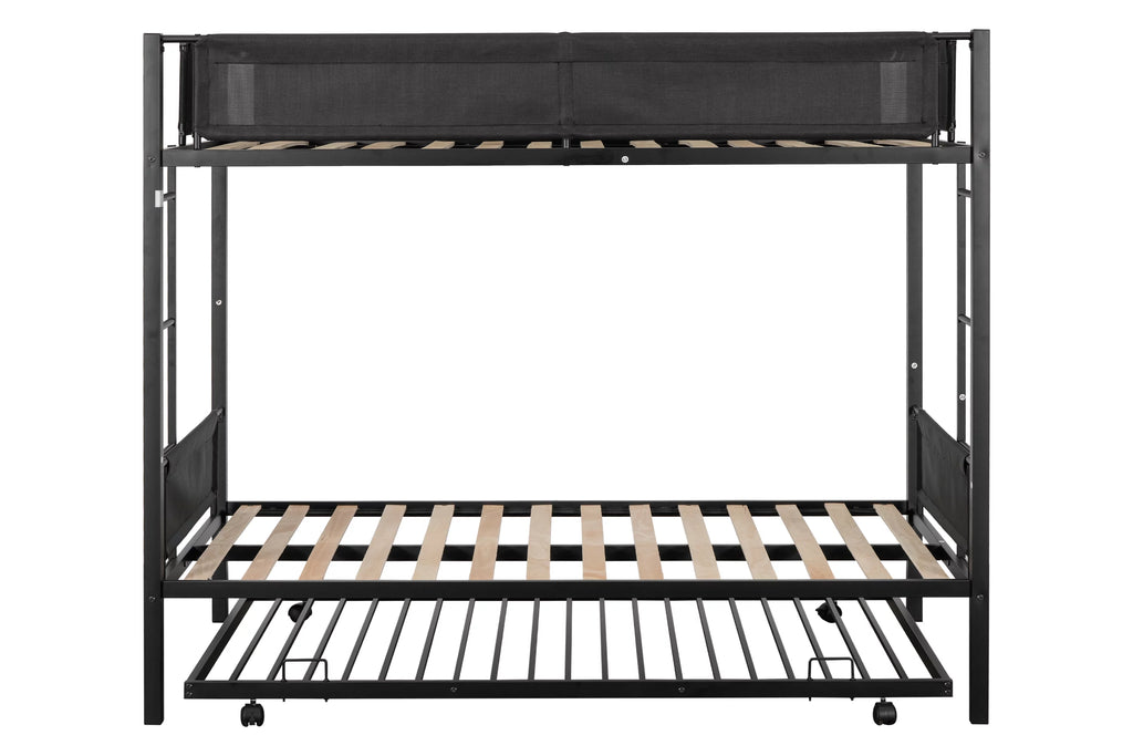 Twin Over Twin Metal Bunk Bed with Trundle and Ladder C8336