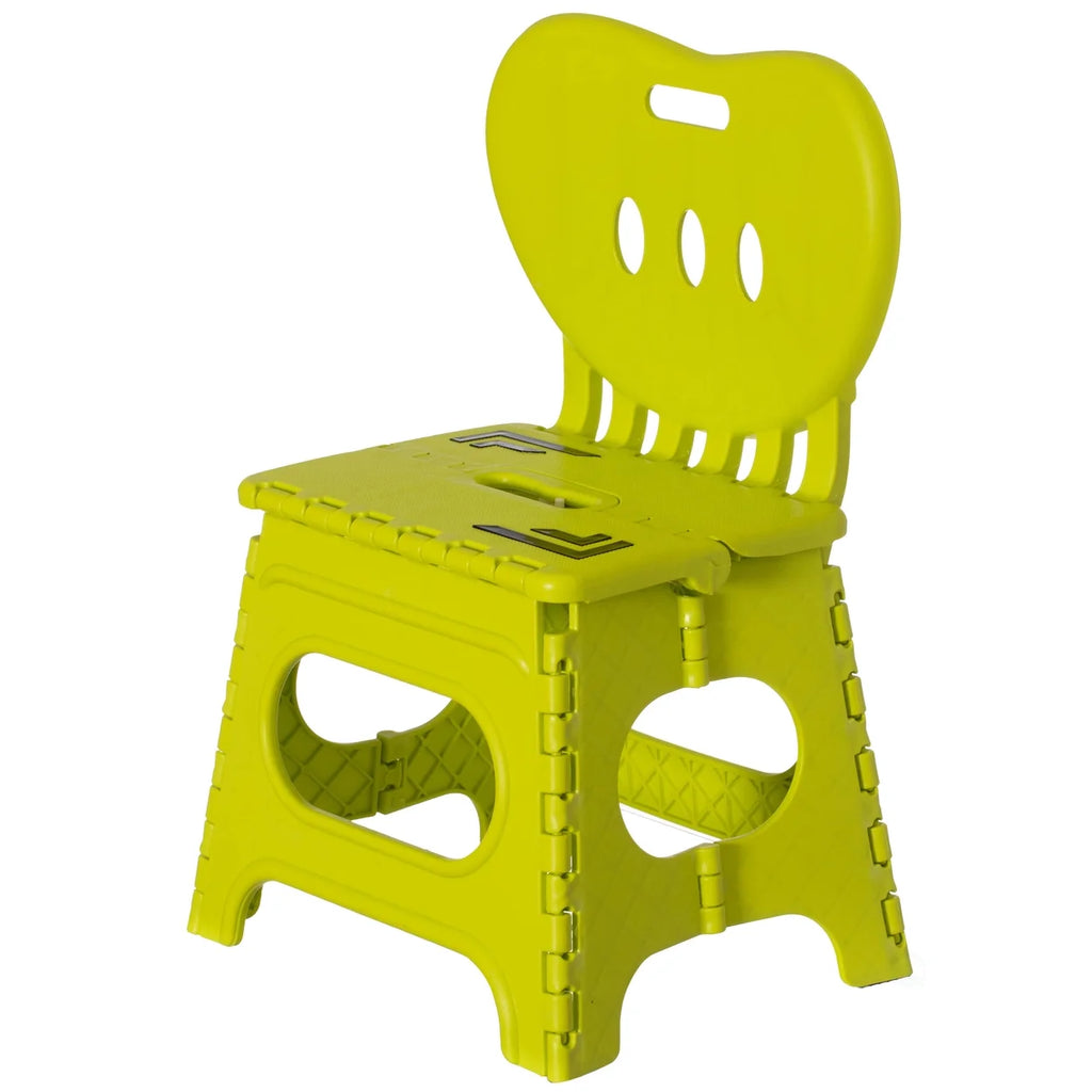 Foldable Step Stool with Back Support and Handle, Green E912