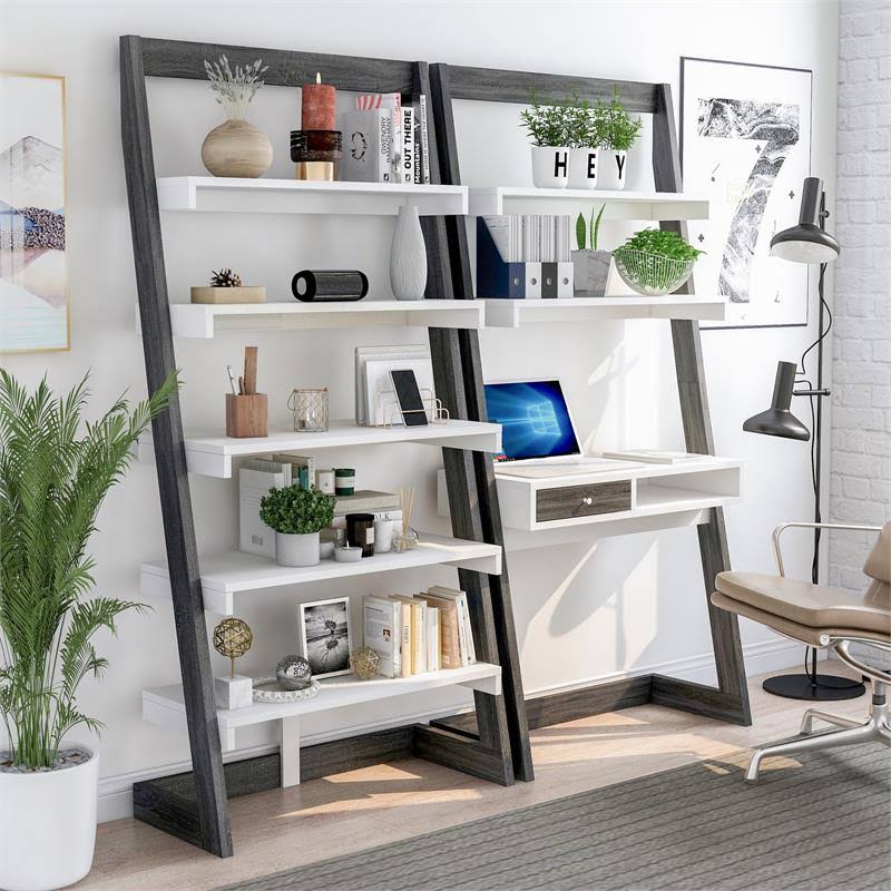 Gray and White Wood 2-Piece Desk and Bookcase Set K625