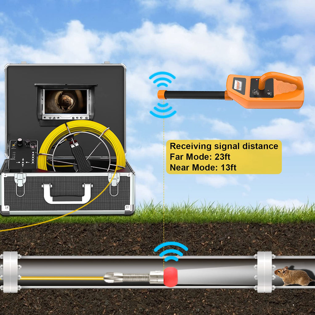 Sewer Camera with Locator, 165ft Inspection Camera with 512Hz Sonde Transmitter and Receiver, DVR and 7 LCD Monitor IP68 Waterproof Pipe Inspection Camera F6586