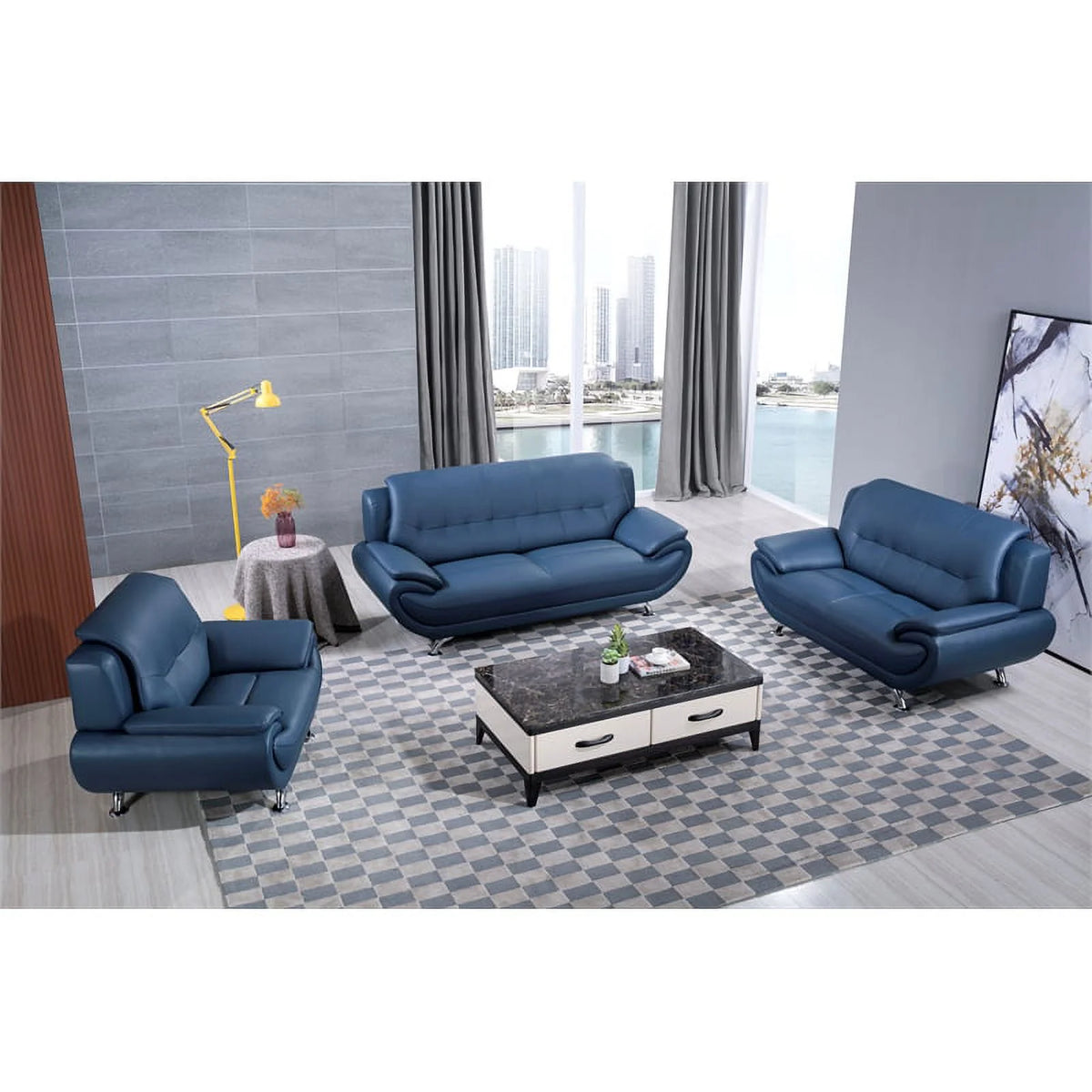 Blue Faux Leather Sofa H168