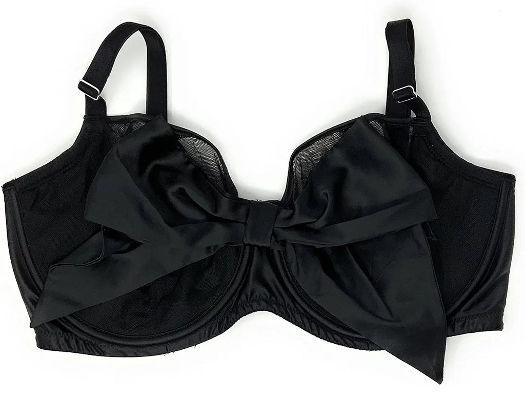 Push-Up Bra Black Mesh Satin Bow 36DD B107144