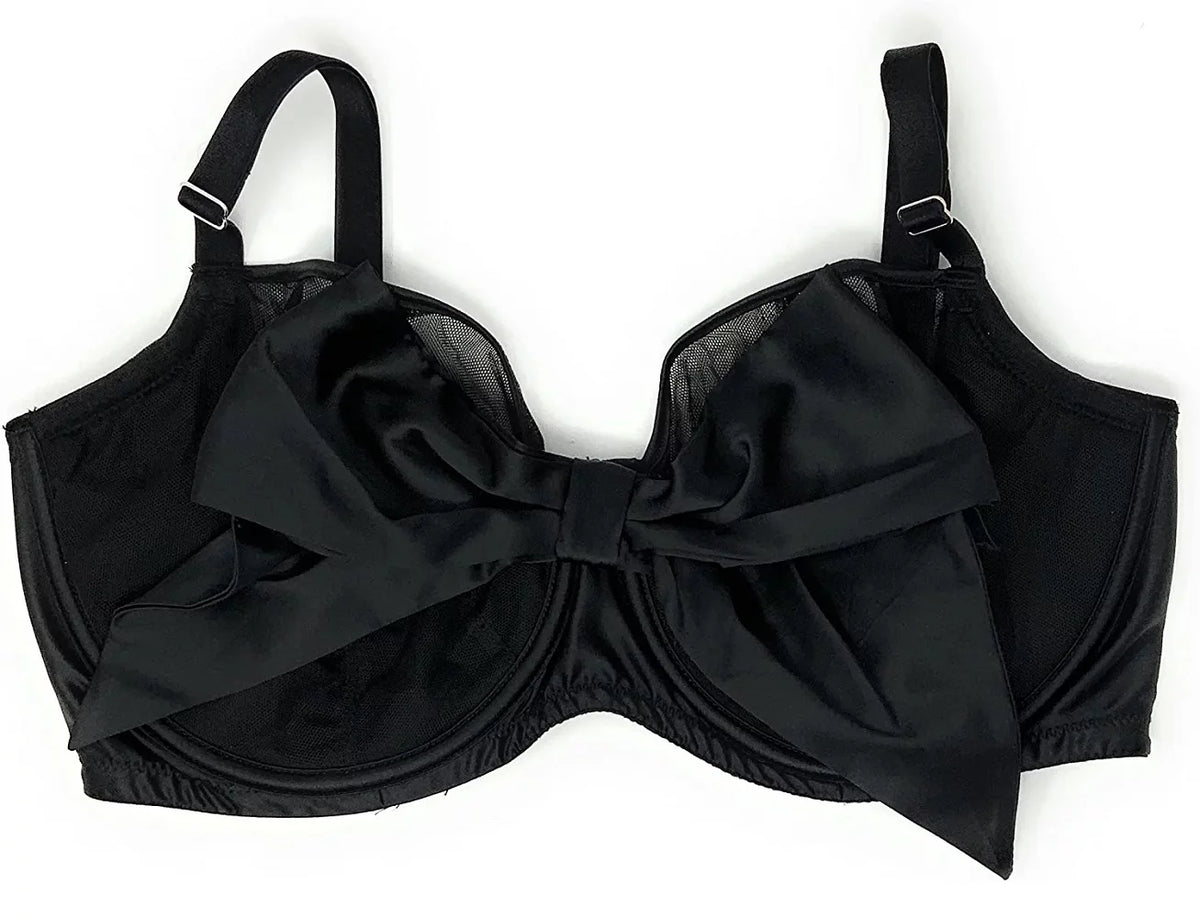 Push-Up Bra Black Mesh Satin Bow 36DD B107144