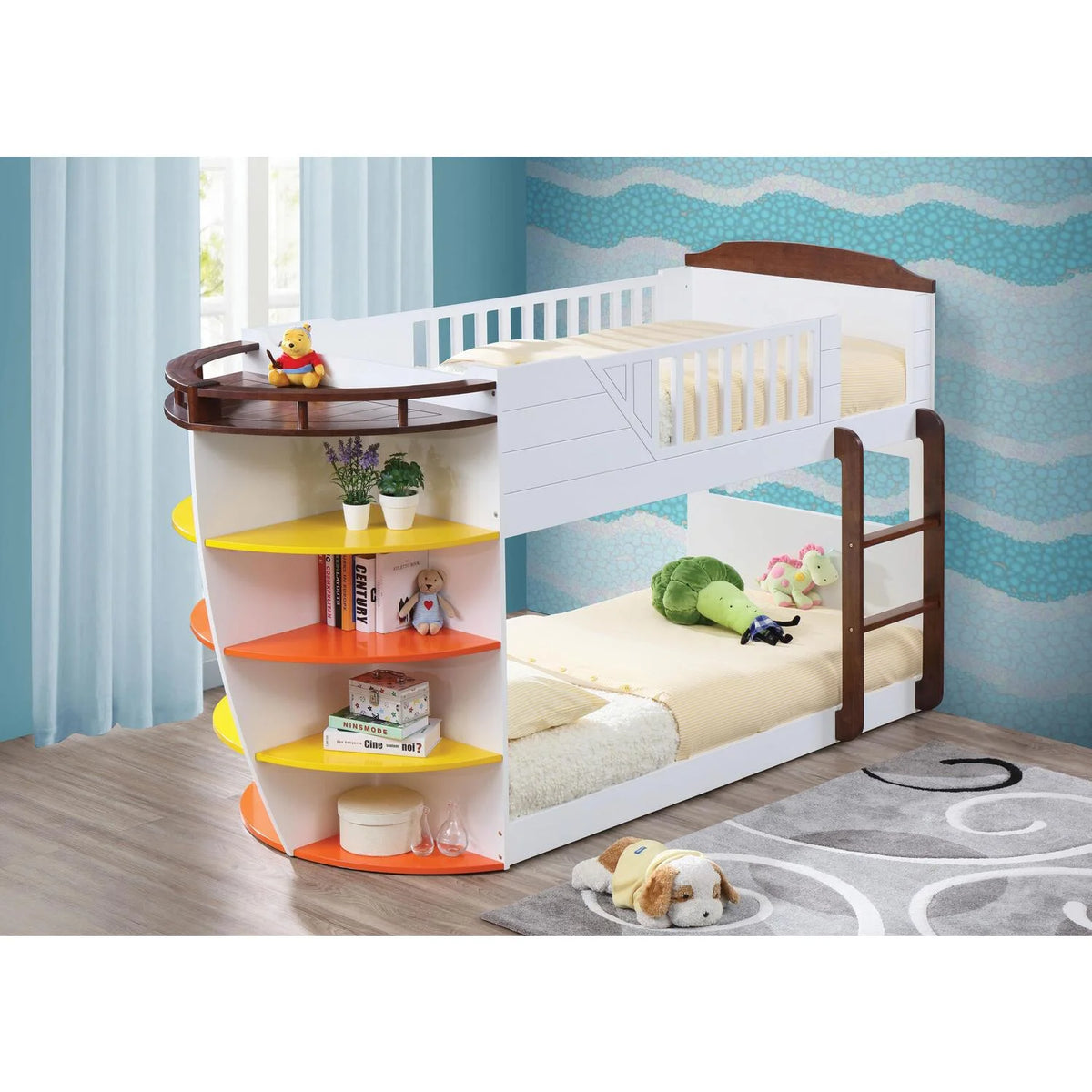 Wooden Twin Bunk Bed with Storage Shelves G134257