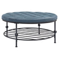 Blue Faux Leather Tufted Cocktail Ottoman G6090