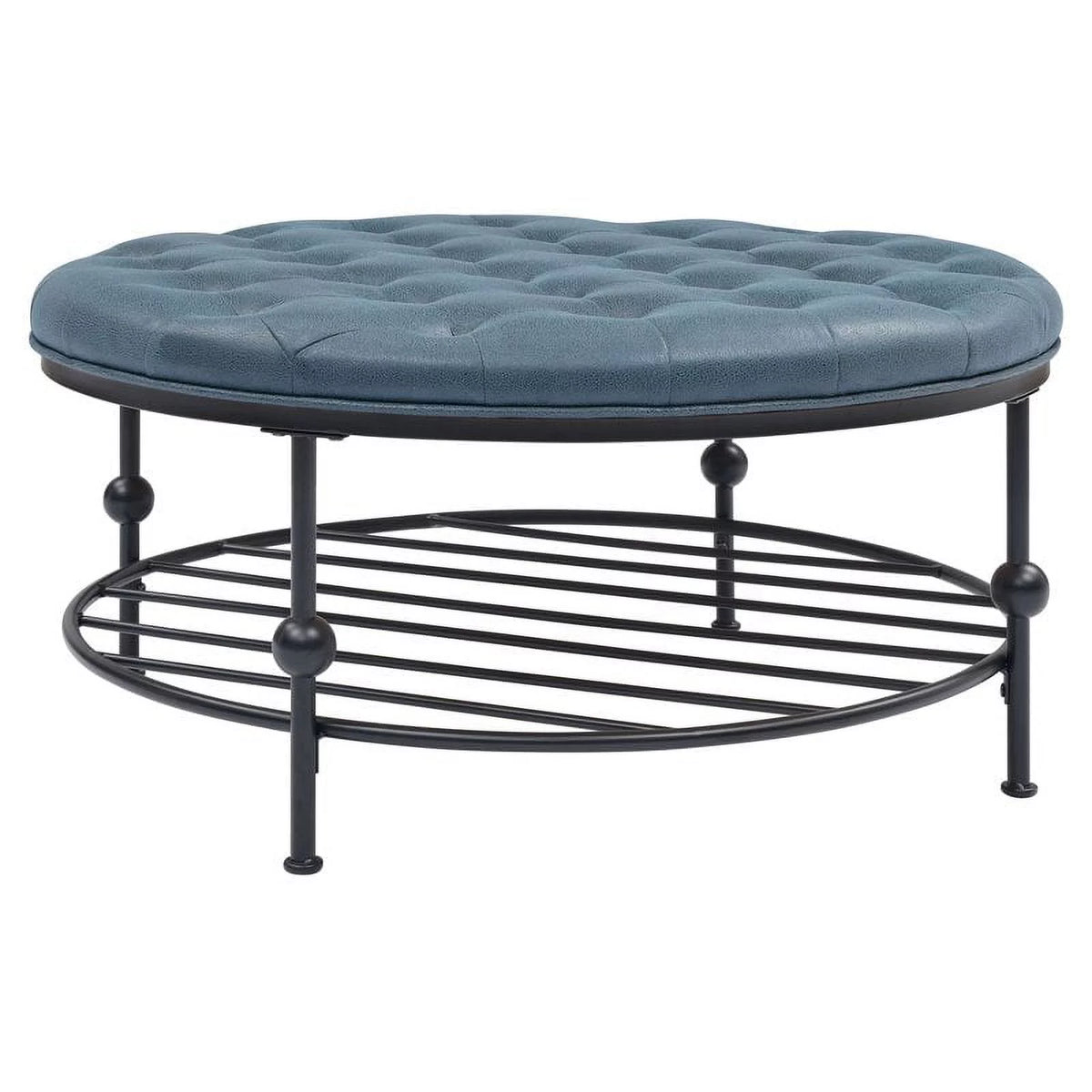 Blue Faux Leather Tufted Cocktail Ottoman G6090