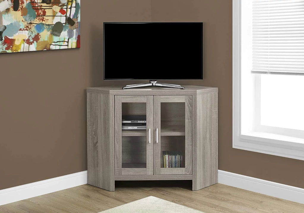Corner TV Stand with Glass Doors, 42", Dark Taupe R4262