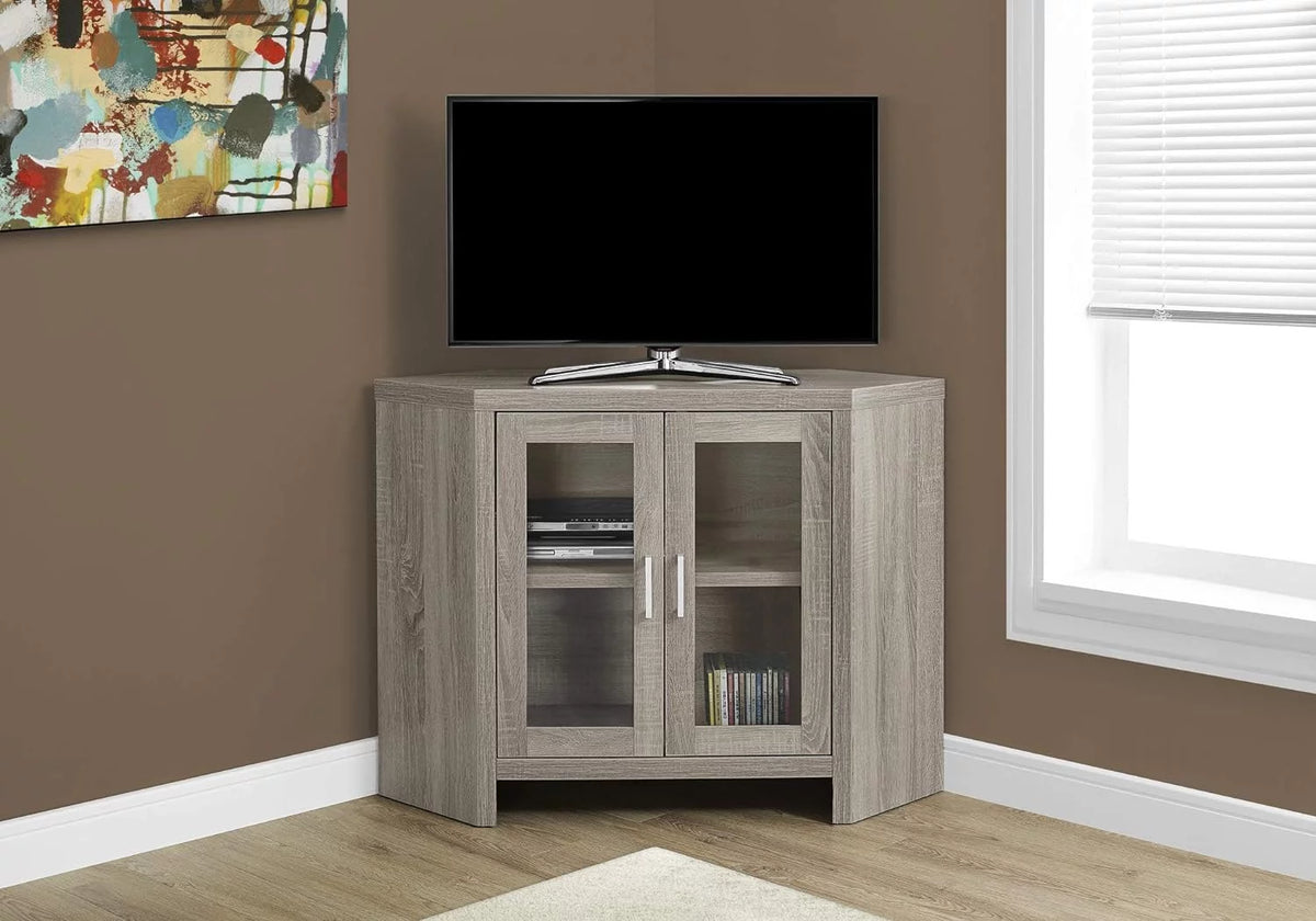 Corner TV Stand with Glass Doors, 42", Dark Taupe R4262