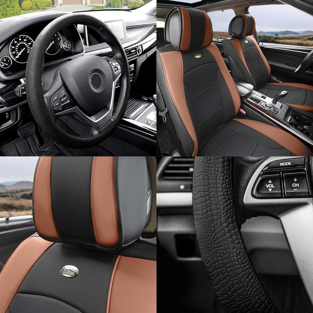 Faux Leather Seat Cushions Front Set Brown Black A904387