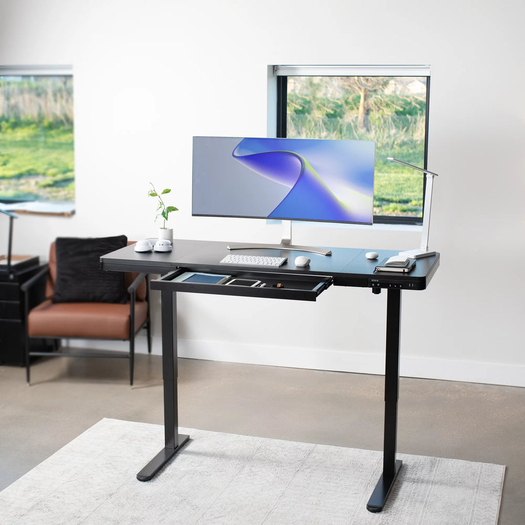 Black 60" x 24" Height Adjustable Desk with Drawer and USB Ports N19941