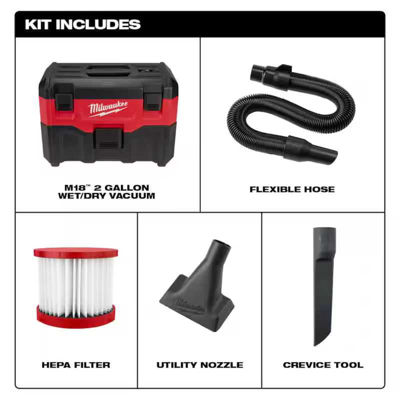 18-Volt Lithium-Ion Brushless Cordless 1/2 in. Compact Drill/Driver Kit with 2 Gal. Cordless Wet/Dry Vacuum J92586