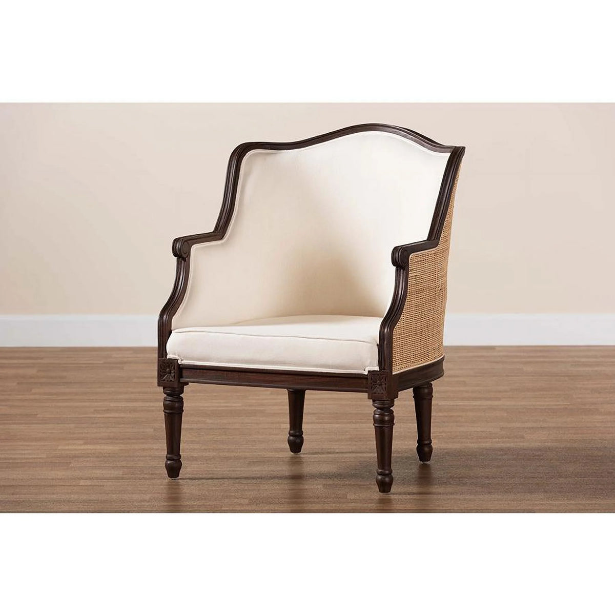 Beige Fabric and Dark Brown Wood Accent Chair W76739