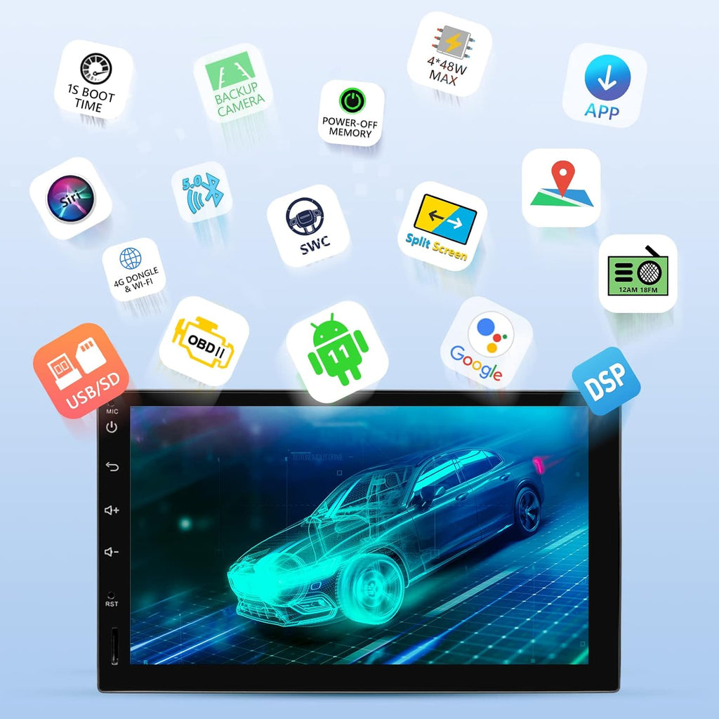 Android 11 Car Stereo with CarPlay Android Auto 7 Inch Double Din O496