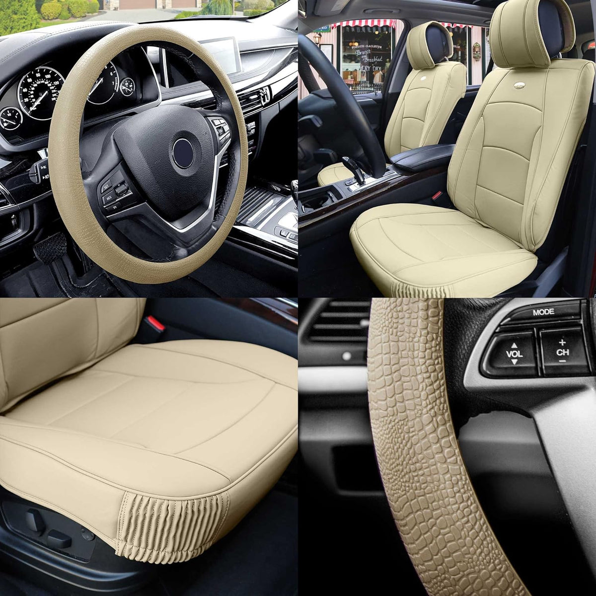 Faux Leather Seat Cushions Front Set Brown Black A904387