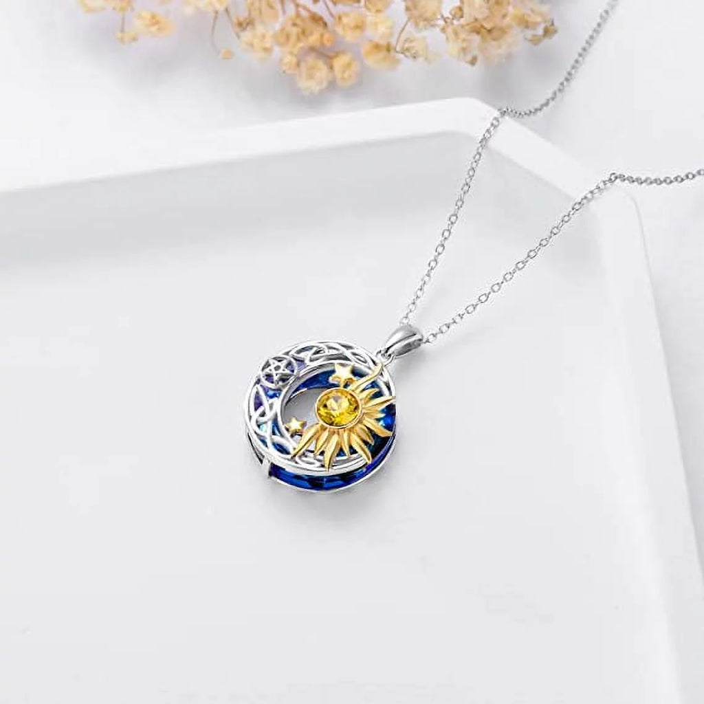 925 Sterling Silver Moon Sun Star Necklace K20703