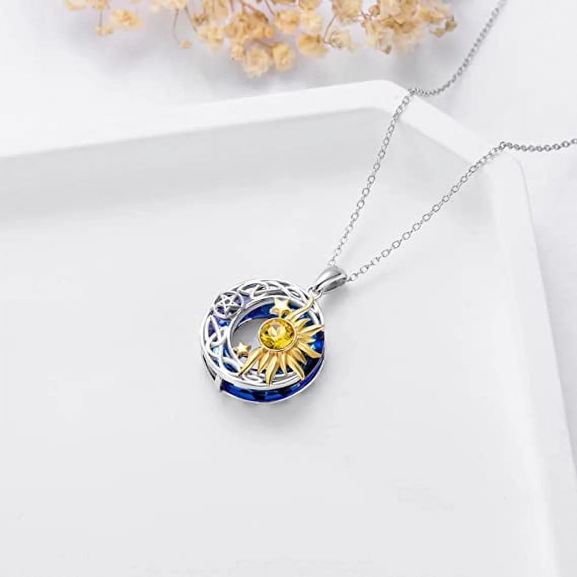 925 Sterling Silver Moon Sun Star Necklace K20703